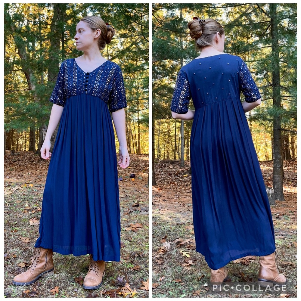 90s April Cornell Beaded Mirror Maxi Dress / Formal Gown - Picture 8 of 16